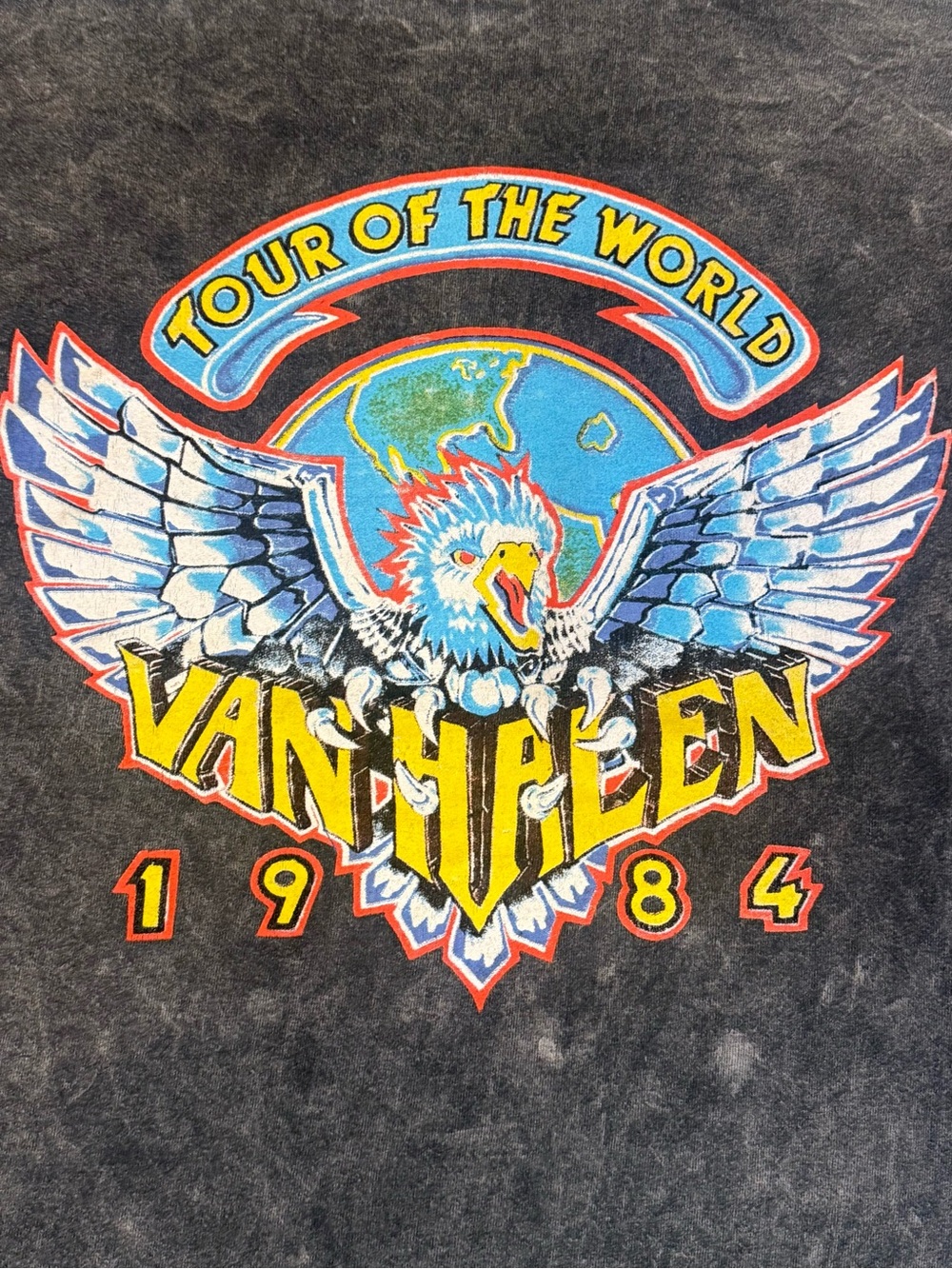 Van Halen 1984 Tour of the World Mineral Wash Eagle Globe Band Tee Jump Era LG